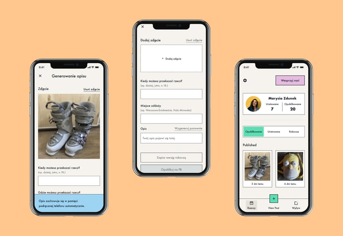 Three mobile phones with app screens on.