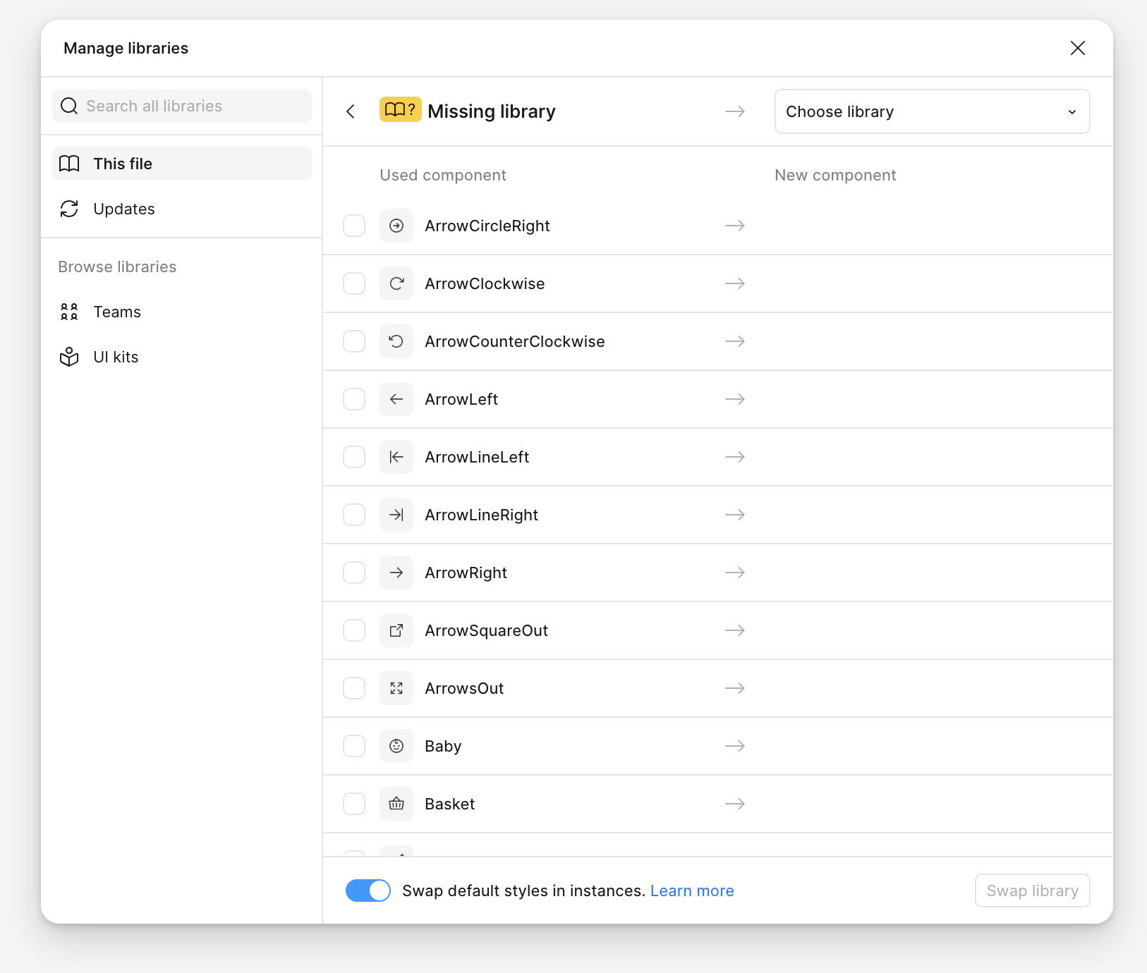 Silk Manual click “Swap library”